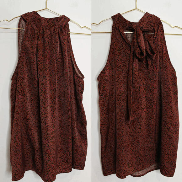 Tops - Liverpool LA Spotted High Neck Tie Bow Sleeveless Satin Blouse - Medium